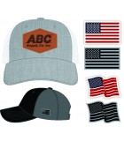 Richardson Snapback Trucker Cap with GENUINE LEATHER Patch WBLW112LPF - Add USA Flag Richardson Snapback Trucker Cap with GENUINE LEATHER Patch WBLW112LPF - Add USA Flag